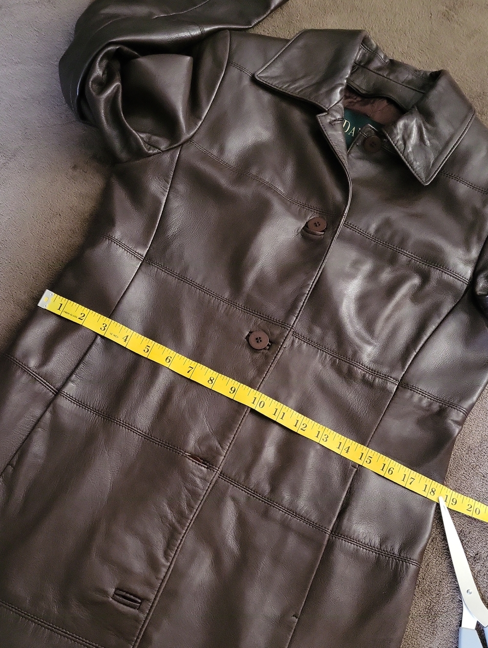 Vintage Danier Mid-length Leather Jacket Trench Coat w Pockets Sz S Dark Brown - Picture 12 of 16